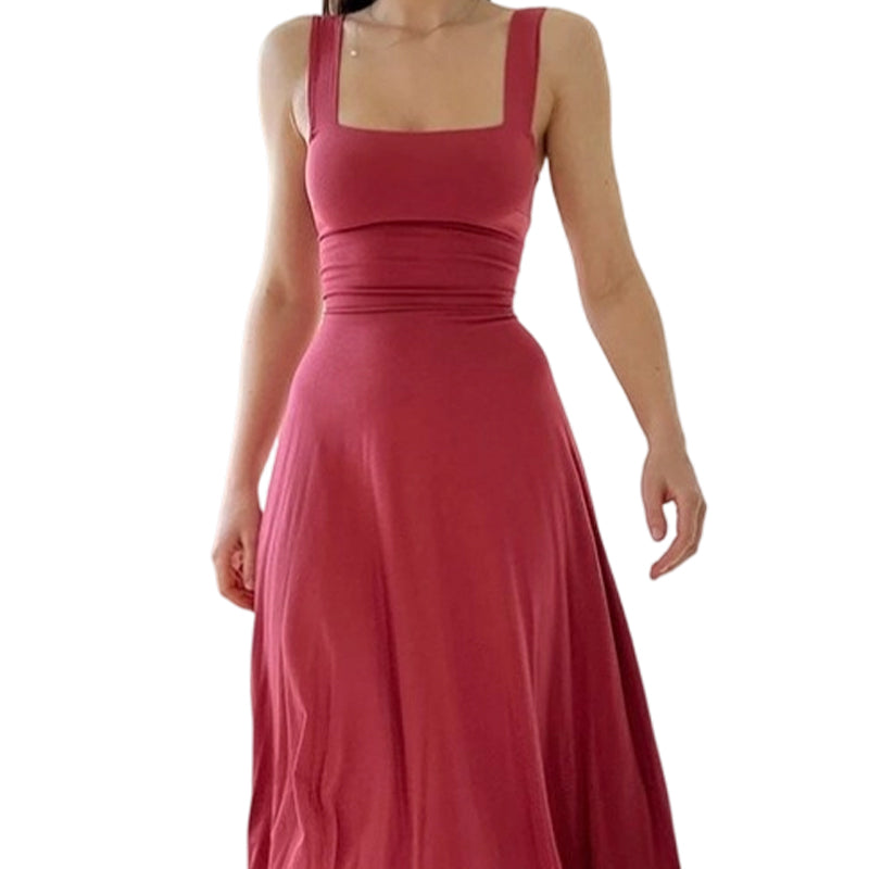 Women's Sleeveless Square Neck Dress with Back Tie