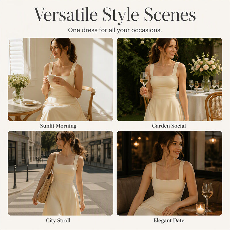Women's Sleeveless Square Neck Dress with Back Tie