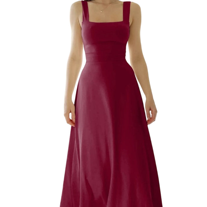 Women's Sleeveless Square Neck Dress with Back Tie
