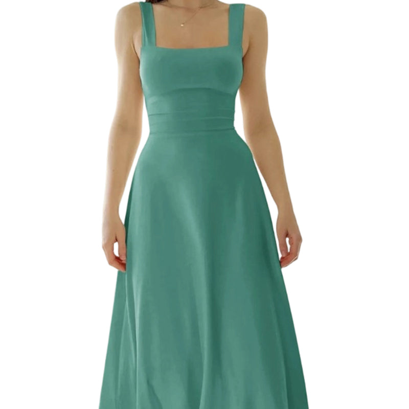 Women's Sleeveless Square Neck Dress with Back Tie