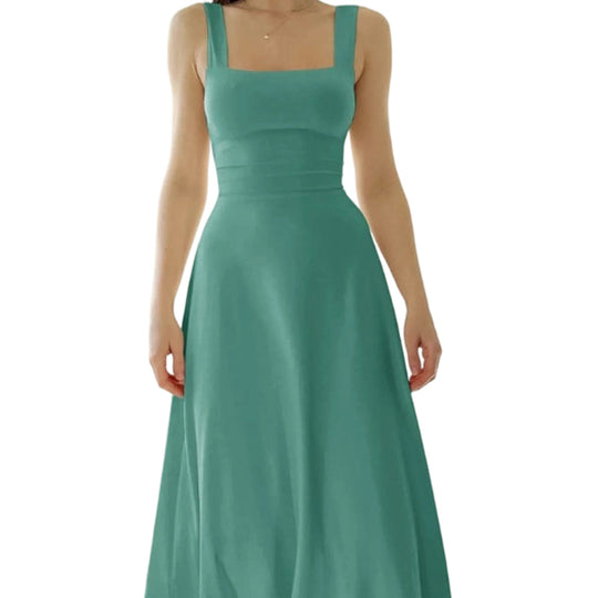 Women's Sleeveless Square Neck Dress with Back Tie