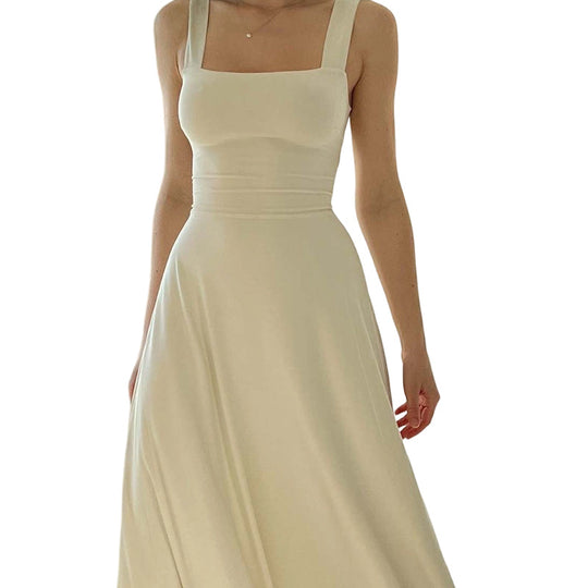 Women's Sleeveless Square Neck Dress with Back Tie
