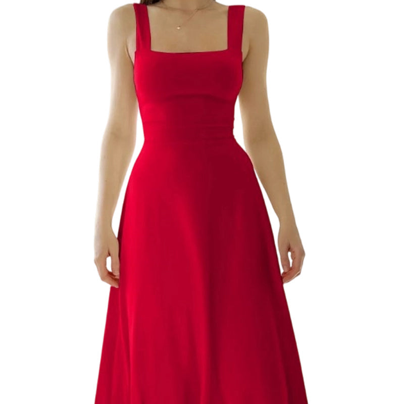 Women's Sleeveless Square Neck Dress with Back Tie