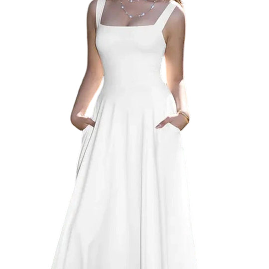 Women's Sleeveless Square Neck Dress with Back Tie