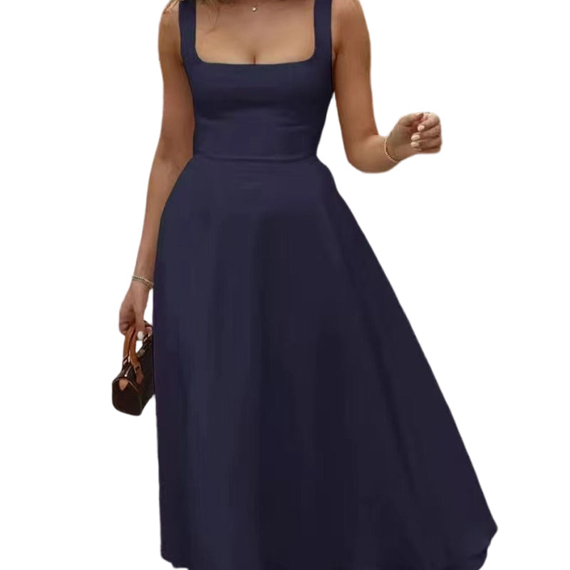 Women's Sleeveless Square Neck Dress with Back Tie
