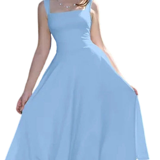 Women's Sleeveless Square Neck Dress with Back Tie