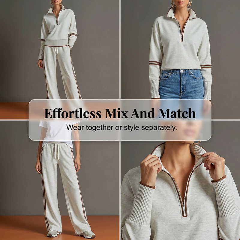 👚Seasonal Style - Half-Zip Top & Wide-Leg Pants Set – Cozy Turtleneck or Breezy V-Neck Styling