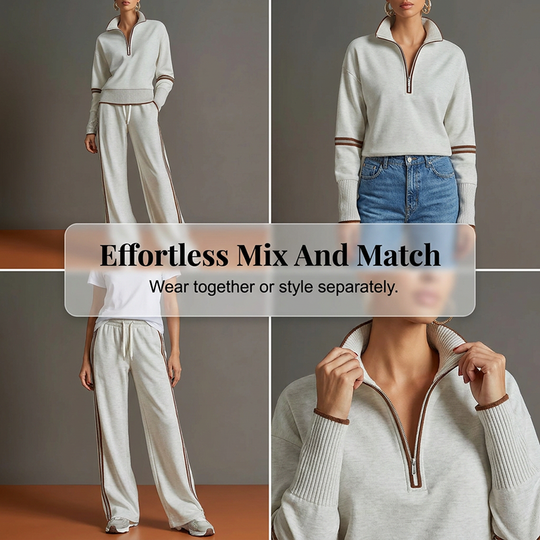 👚Seasonal Style - Half-Zip Top & Wide-Leg Pants Set – Cozy Turtleneck or Breezy V-Neck Styling