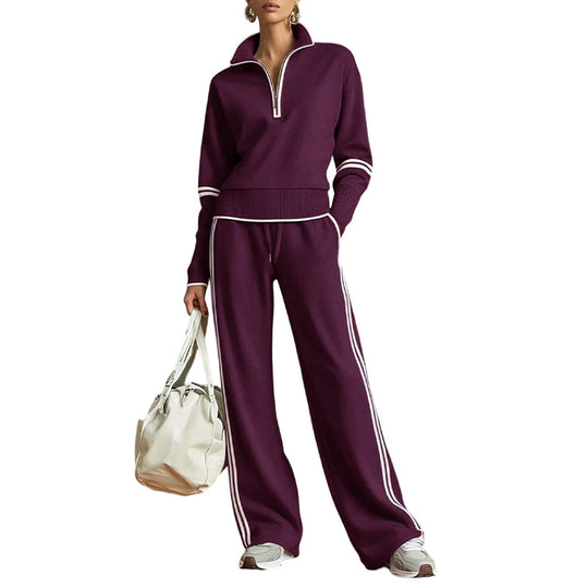 👚Seasonal Style - Half-Zip Top & Wide-Leg Pants Set – Cozy Turtleneck or Breezy V-Neck Styling