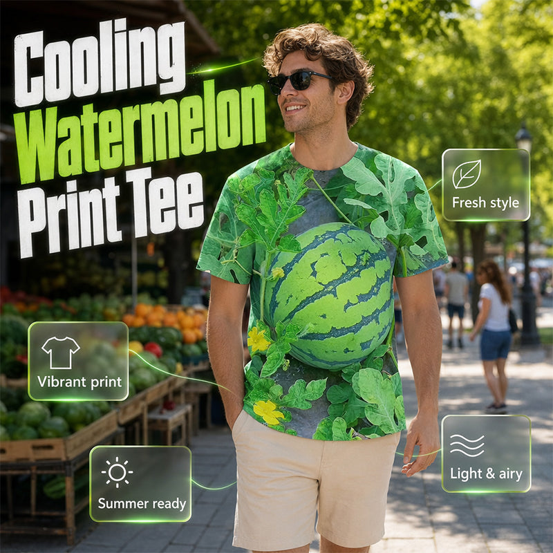 Funny Watermelon Pattern Crewneck T-Shirt