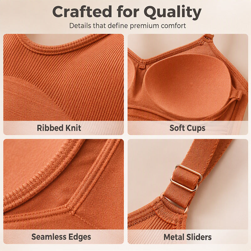 Seamless Ribbed Bralette with Adjustable Straps and Removable Cups