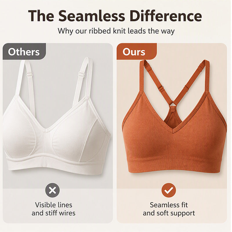 Seamless Ribbed Bralette with Adjustable Straps and Removable Cups