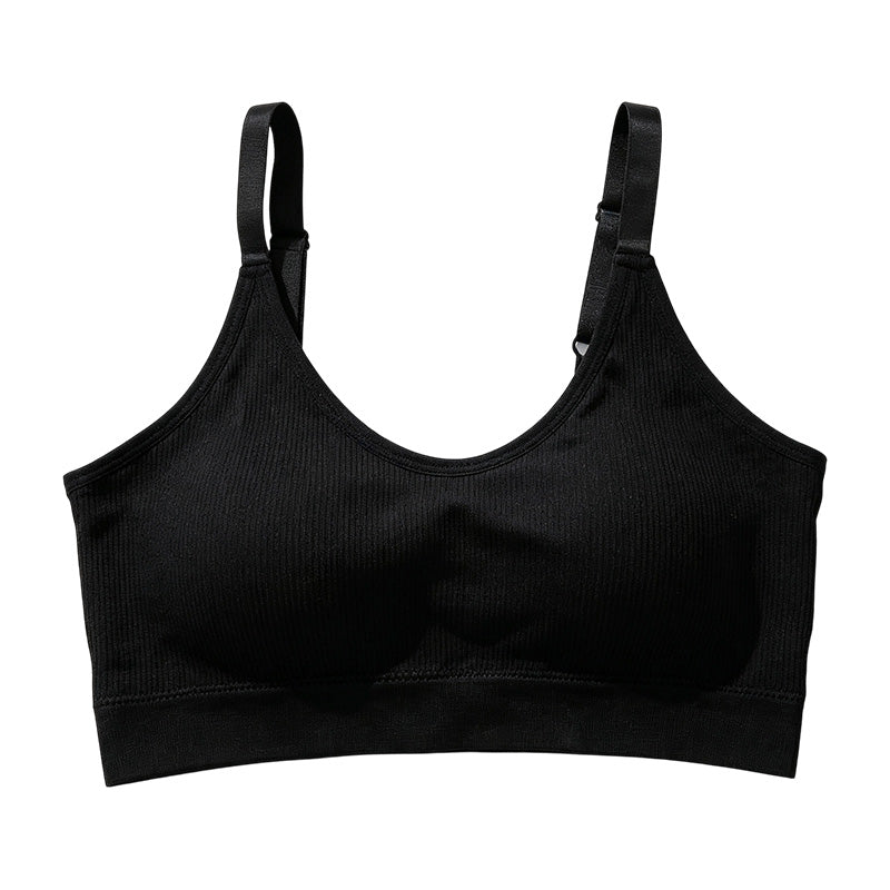 Seamless Ribbed Bralette with Adjustable Straps and Removable Cups