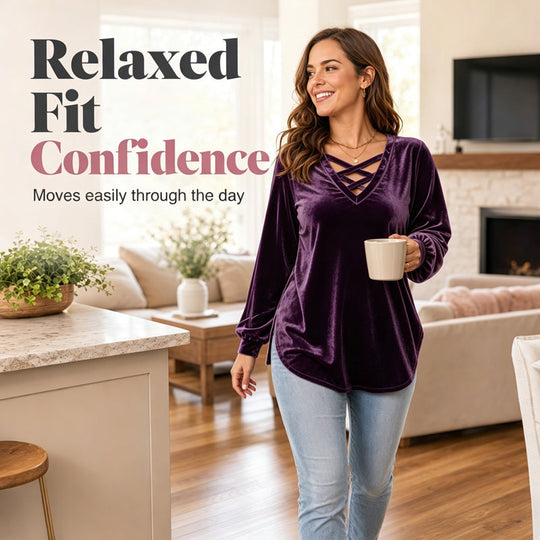 Women's Velvet Criss Cross V-Neck Top