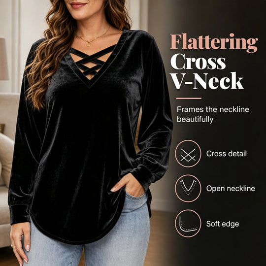 Women's Velvet Criss Cross V-Neck Top