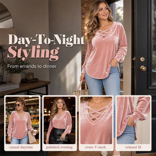Women's Velvet Criss Cross V-Neck Top