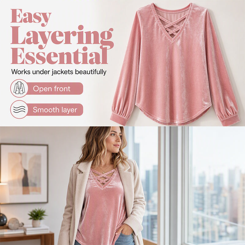 Women's Velvet Criss Cross V-Neck Top