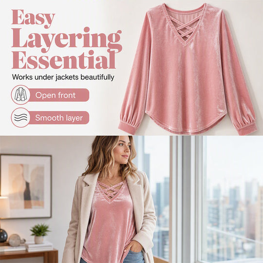 Women's Velvet Criss Cross V-Neck Top