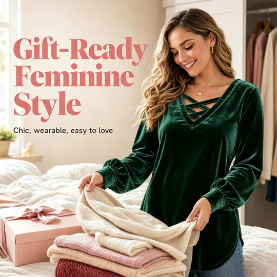 Women's Velvet Criss Cross V-Neck Top