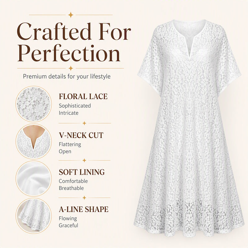 Women's V-Neck Lace Crochet Maxi Dress