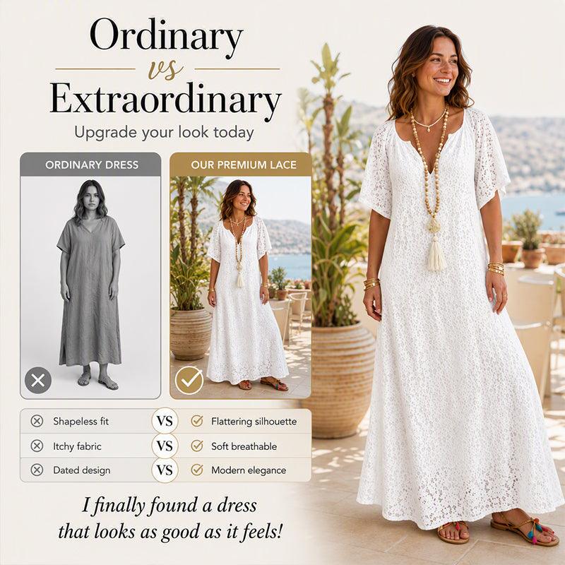 Women's V-Neck Lace Crochet Maxi Dress
