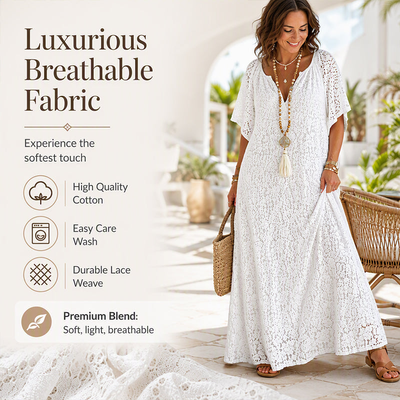 Women's V-Neck Lace Crochet Maxi Dress