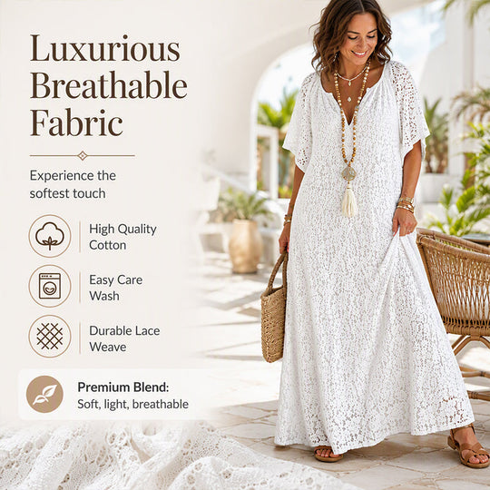 Women's V-Neck Lace Crochet Maxi Dress