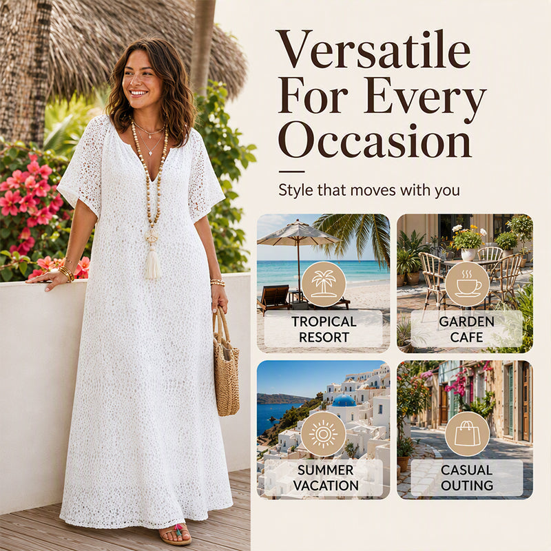 Women's V-Neck Lace Crochet Maxi Dress