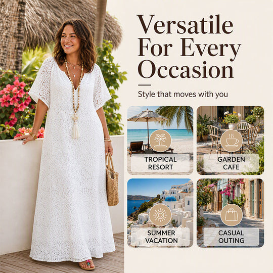 Women's V-Neck Lace Crochet Maxi Dress