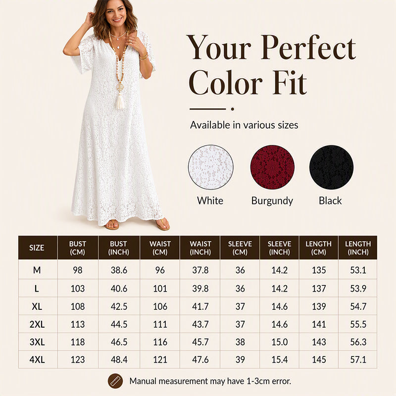 Women's V-Neck Lace Crochet Maxi Dress