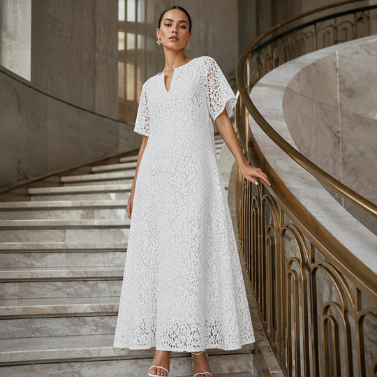 Women's V-Neck Lace Crochet Maxi Dress