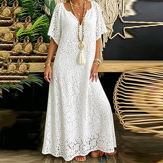 Women's V-Neck Lace Crochet Maxi Dress