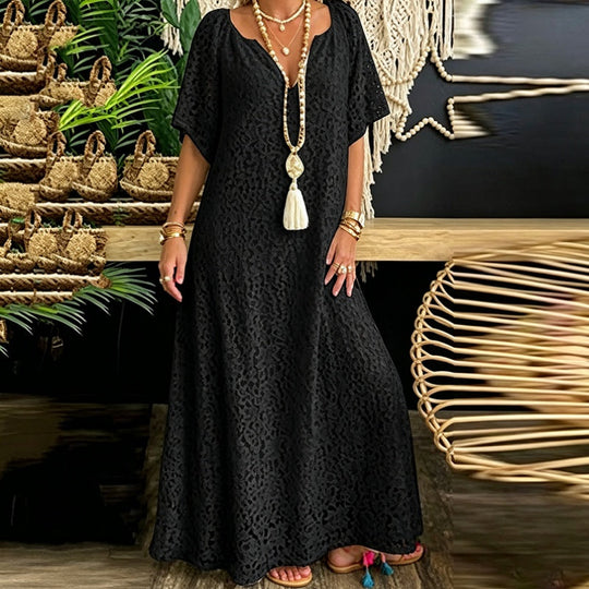 Women's V-Neck Lace Crochet Maxi Dress