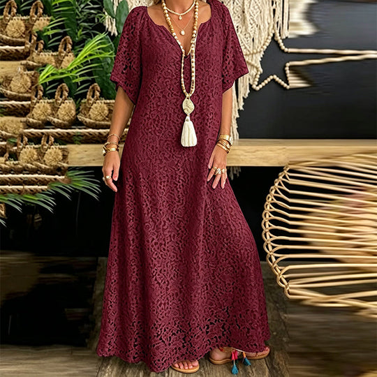 Women's V-Neck Lace Crochet Maxi Dress