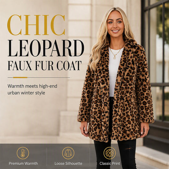 Women’s Stylish Leopard Print Faux Fur Coat