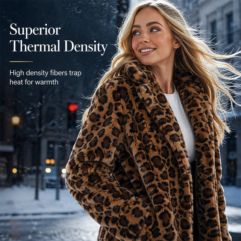 Women’s Stylish Leopard Print Faux Fur Coat