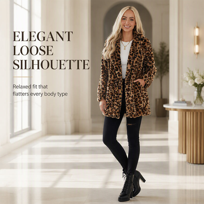 Women’s Stylish Leopard Print Faux Fur Coat