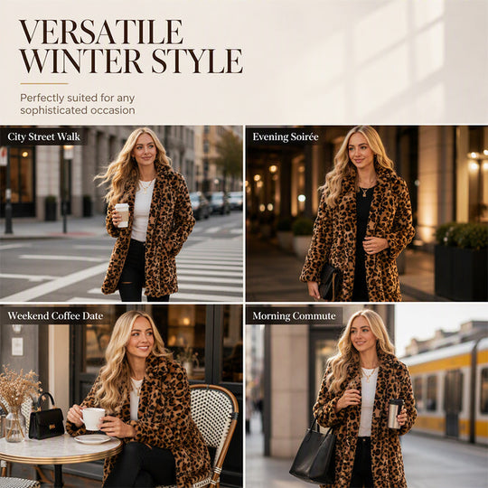 Women’s Stylish Leopard Print Faux Fur Coat
