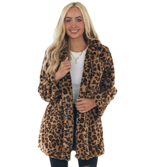 Women’s Stylish Leopard Print Faux Fur Coat
