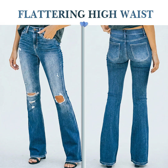 ⌛Limited-Time Offer🛍️Women's High-Waist Distressed Flare Jeans