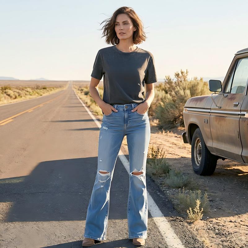 ⌛Limited-Time Offer🛍️Women's High-Waist Distressed Flare Jeans