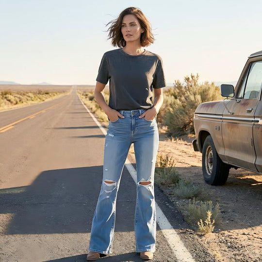 ⌛Limited-Time Offer🛍️Women's High-Waist Distressed Flare Jeans