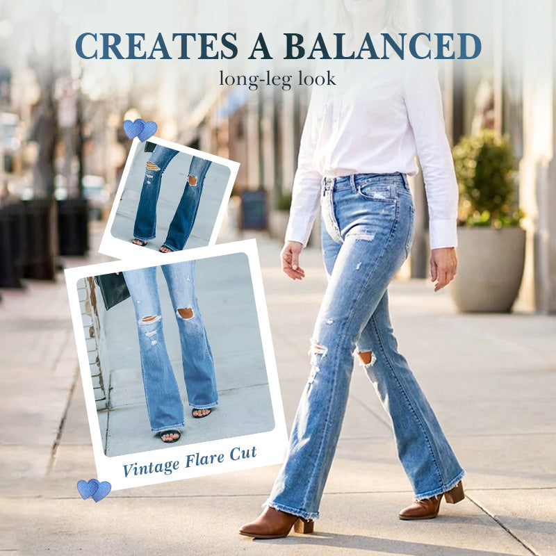 ⌛Limited-Time Offer🛍️Women's High-Waist Distressed Flare Jeans