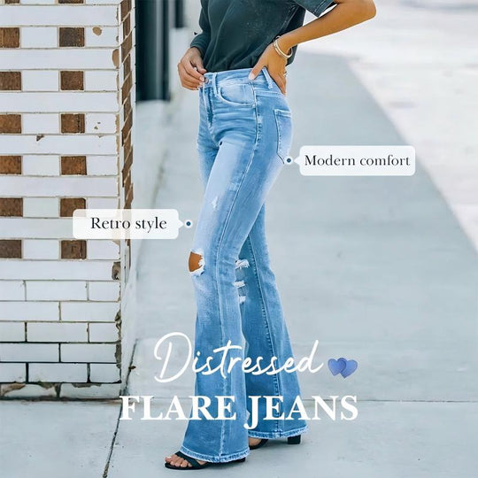 ⌛Limited-Time Offer🛍️Women's High-Waist Distressed Flare Jeans