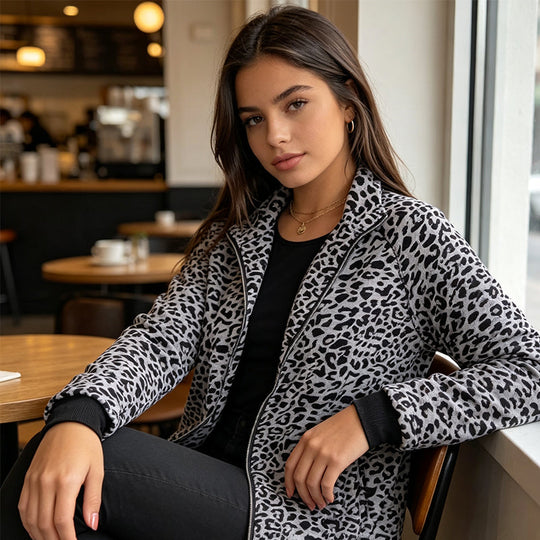 Women'S Leopard Print Zip-Up Jacket