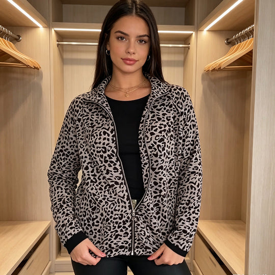 Women'S Leopard Print Zip-Up Jacket
