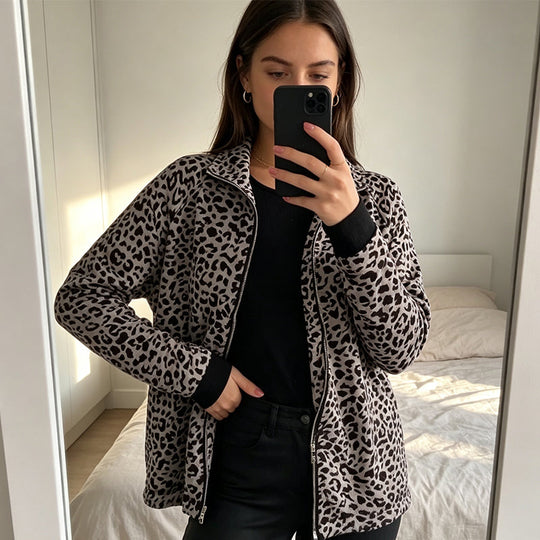Women'S Leopard Print Zip-Up Jacket