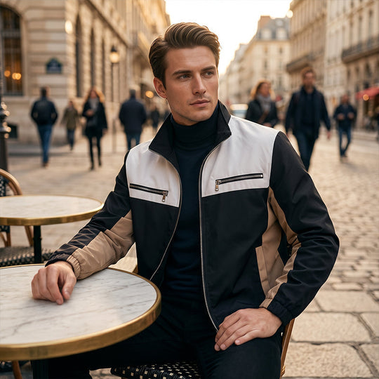 ⏰Last Day Sale 50% Off💃Men's Color Block Stand Collar Jacket