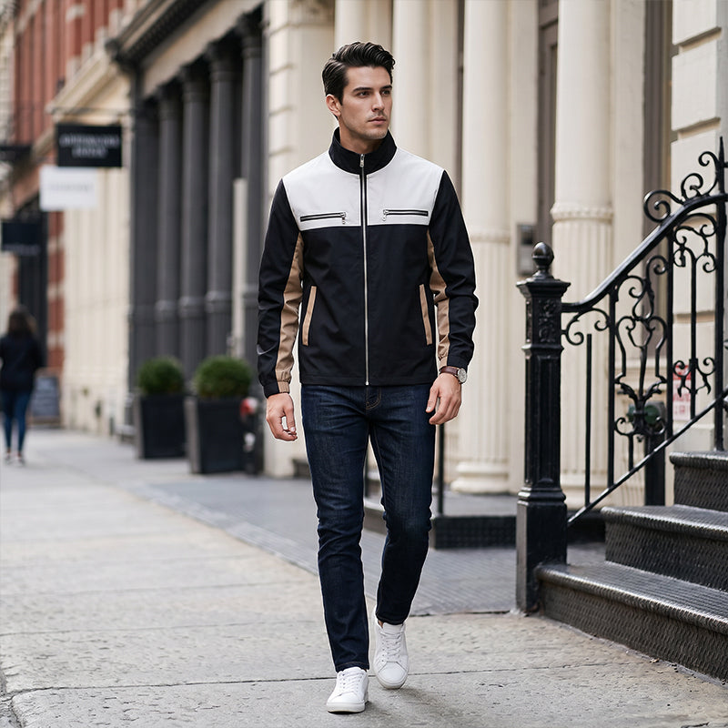⏰Last Day Sale 50% Off💃Men's Color Block Stand Collar Jacket