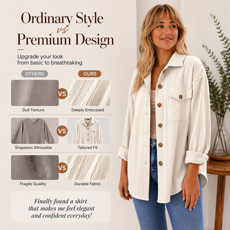 ⌛Limited-Time Offer-Women's Textured Long Sleeve Button-Down Shirt
